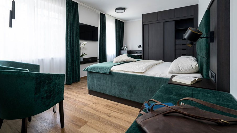 Modern hotel rooms at Seehotel Ecktannen