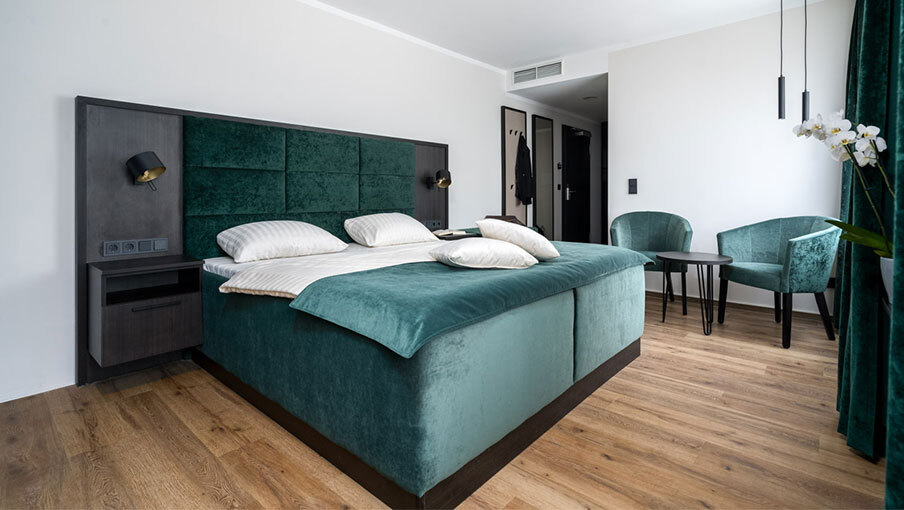 Modern hotel rooms at Seehotel Ecktannen