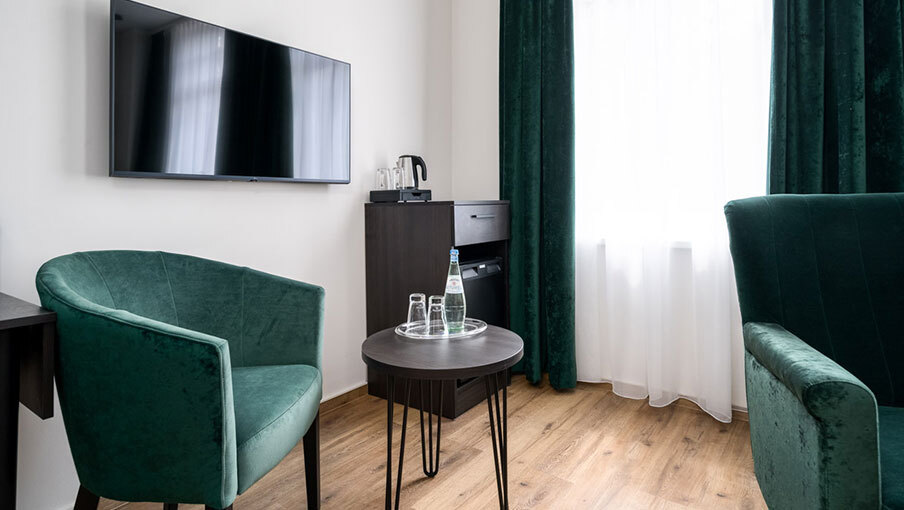 Modern hotel rooms at Seehotel Ecktannen